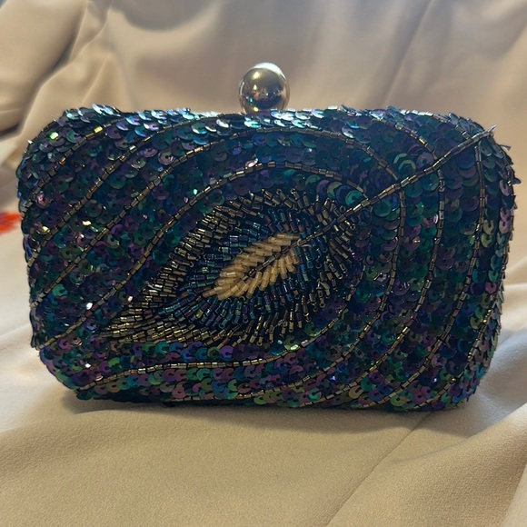Sequin Clutch with Peacock Design - Picture 1 of 4